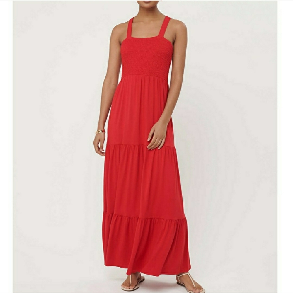 NWT, Loft, Red tired maxi dress, small